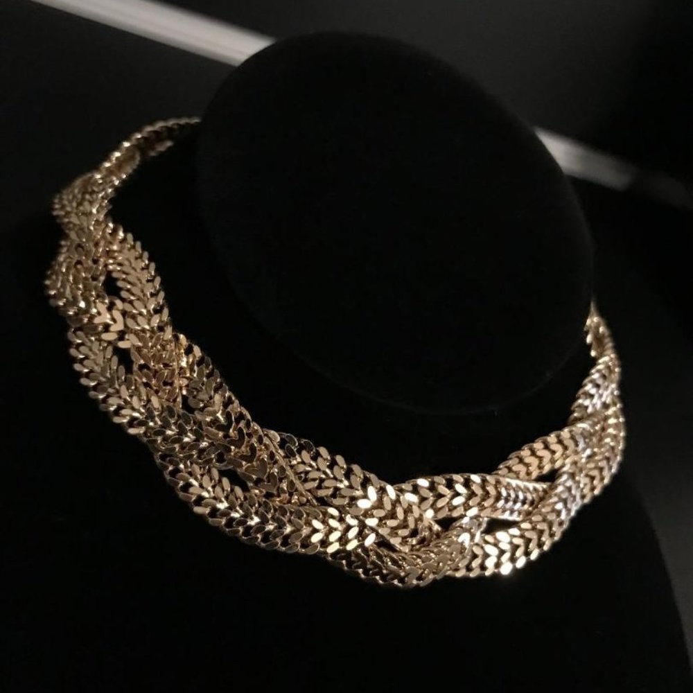 Gold-Tone Braided Chain link Choker - Picture 2 of 9